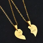 Heart Necklace Fashion Couple 2 Part Half Heart Pendant Gold Plated Stainless Steel Necklace For Women Gift Jewelry