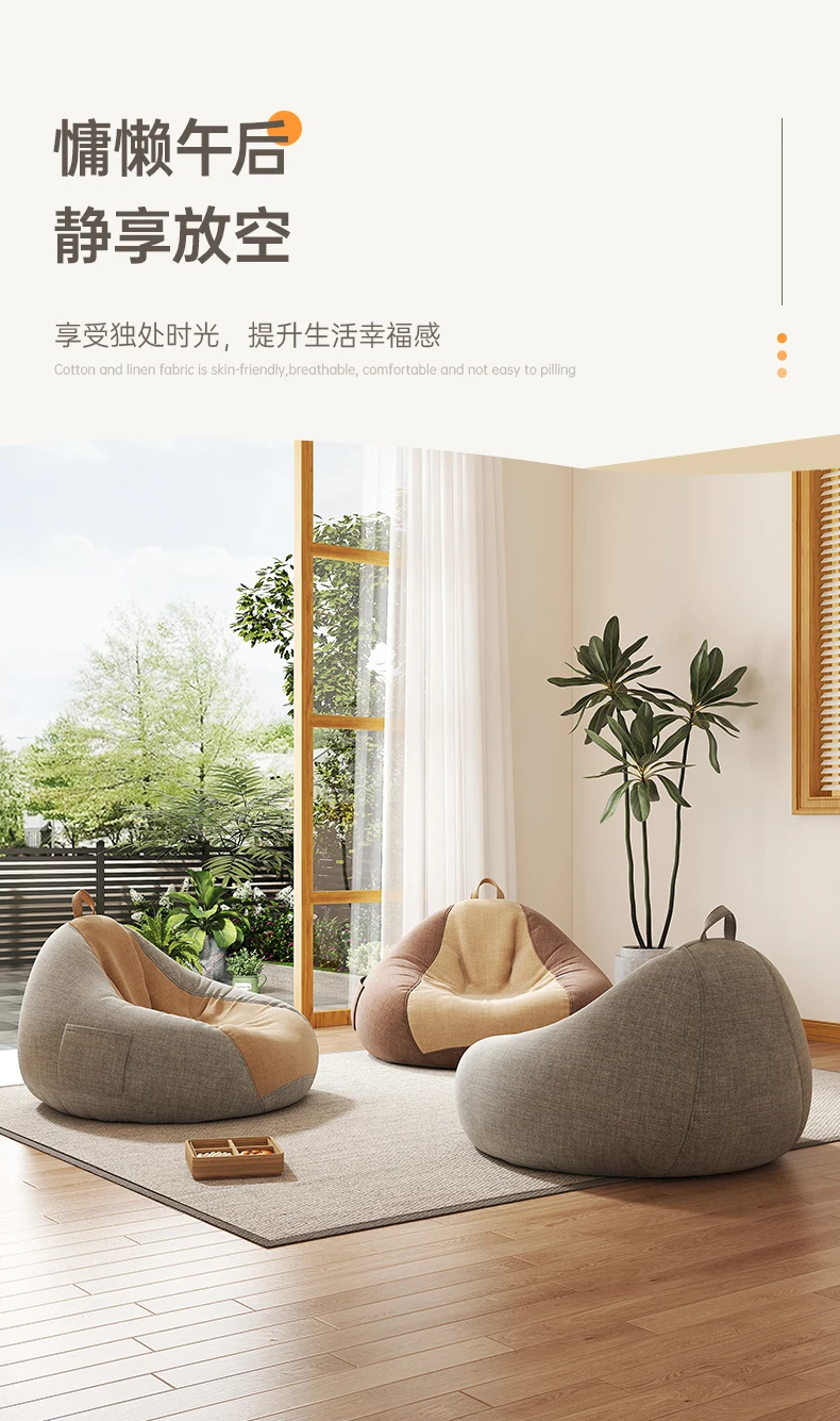 Large Lazy Sofas Cover Chairs Cotton and Linen Cloth Lounger Seat Bean Bag Pouf Puff Couch Tatami Living Room Beanbags