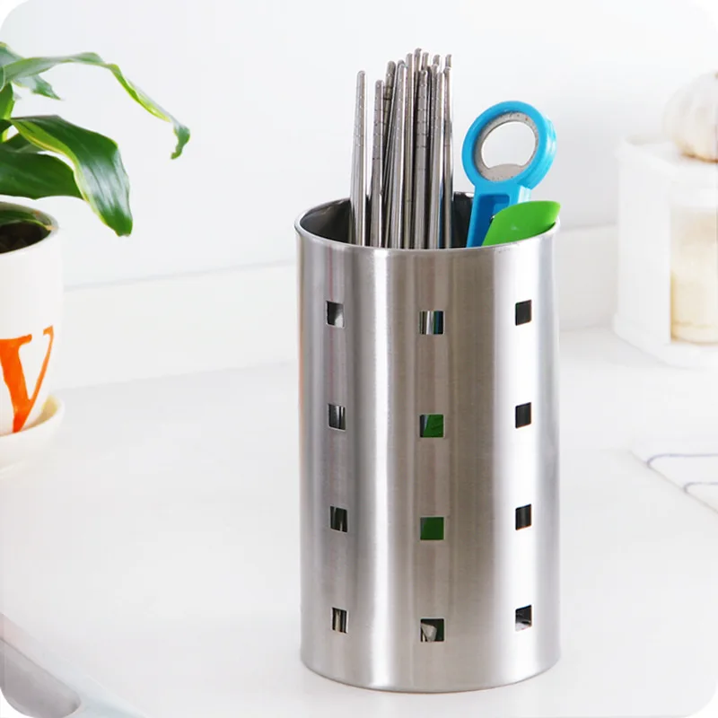 Cylinder Stainless Steel Chopsticks and Spoon Cutlery Stand Holder Cutlery Utensil Drainer Kitchen Drying Holder