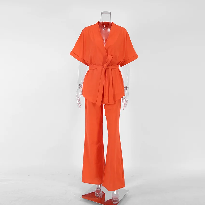 Fashion suit two piece set muslim trousers plus size two piece set women clothing orange