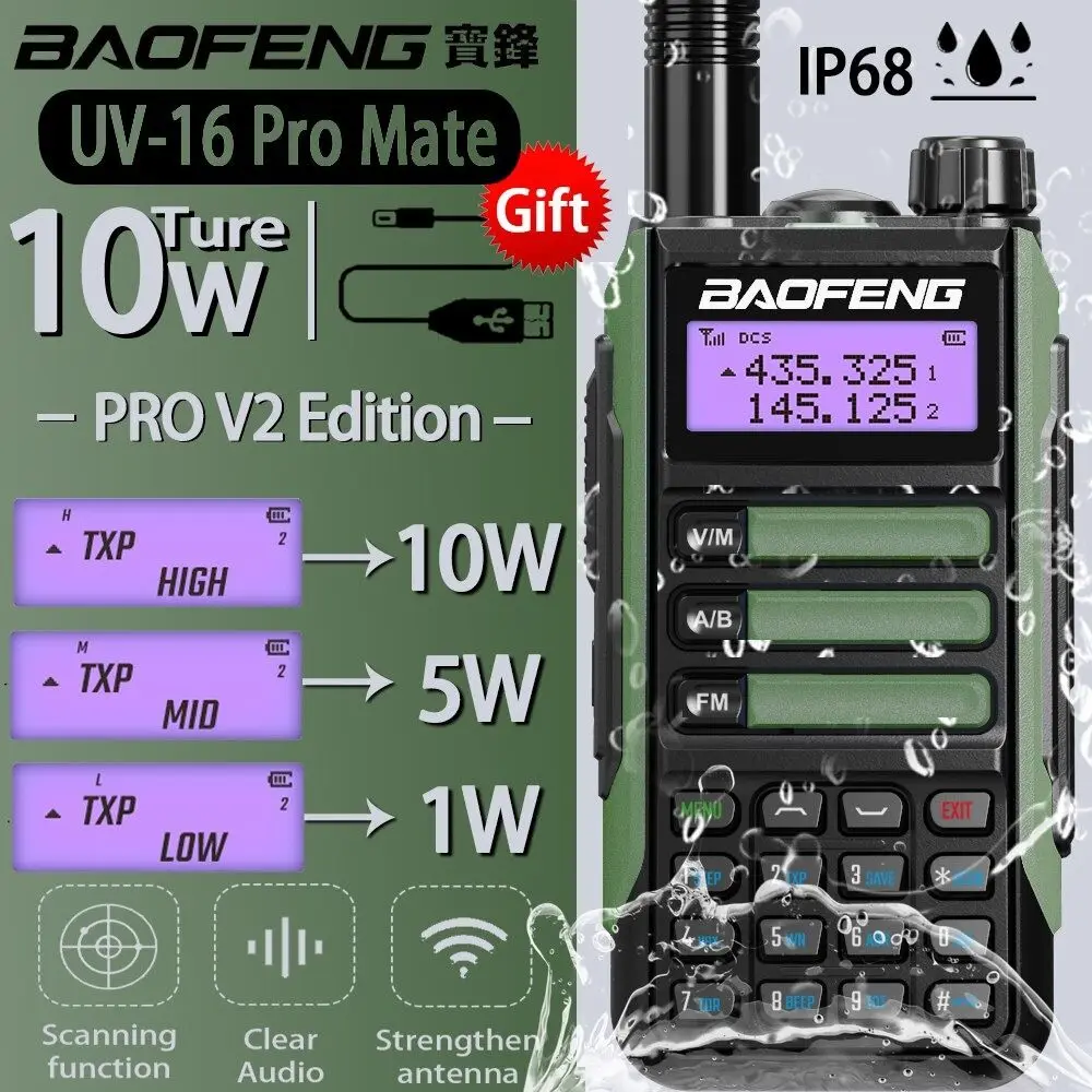 original Bf UV-16,2024 Baofeng UV-16 Waterproof Walkie Talkie High Power 30KM Max Long Range VHF UHF