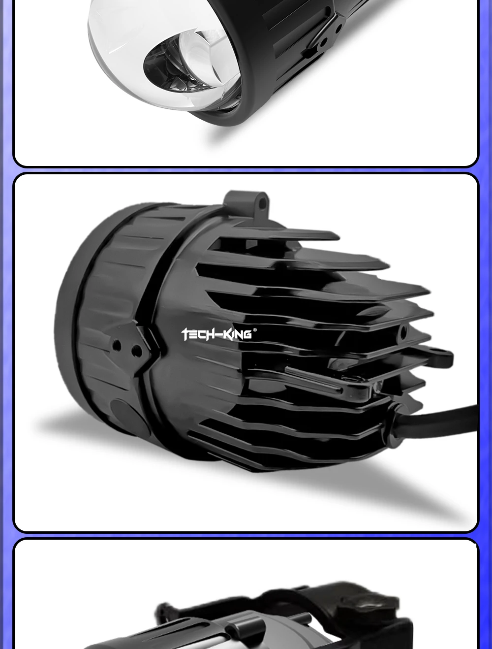 TECH-KING F8 12V 6000K Super Bright Laser 130W Universal Bi Led Projector Lens 3.0 Inch Fog Light Lens for Car Modification