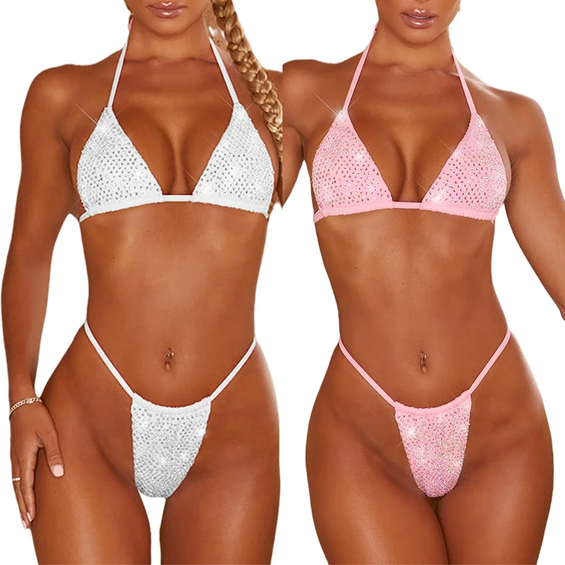 Custom Triangle G String Diamond Bikini Swimsuits Women Extra Micro