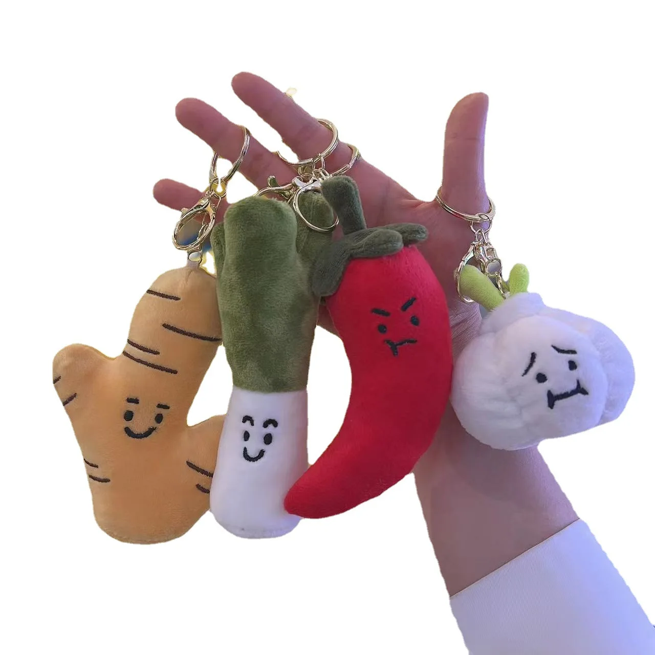 Wholesale fun vegetable plush toys hanging plush chili garlic keychain stuffed toy key chain