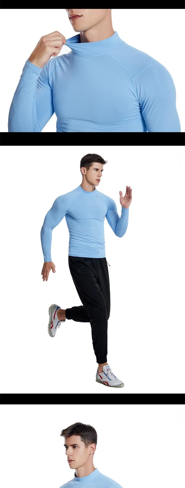 Stand Collar Tights Men's Sports Long Sleeve T Shirt Quick-Drying Fitness Clothes Ball Running Training Bottoming T Shirt