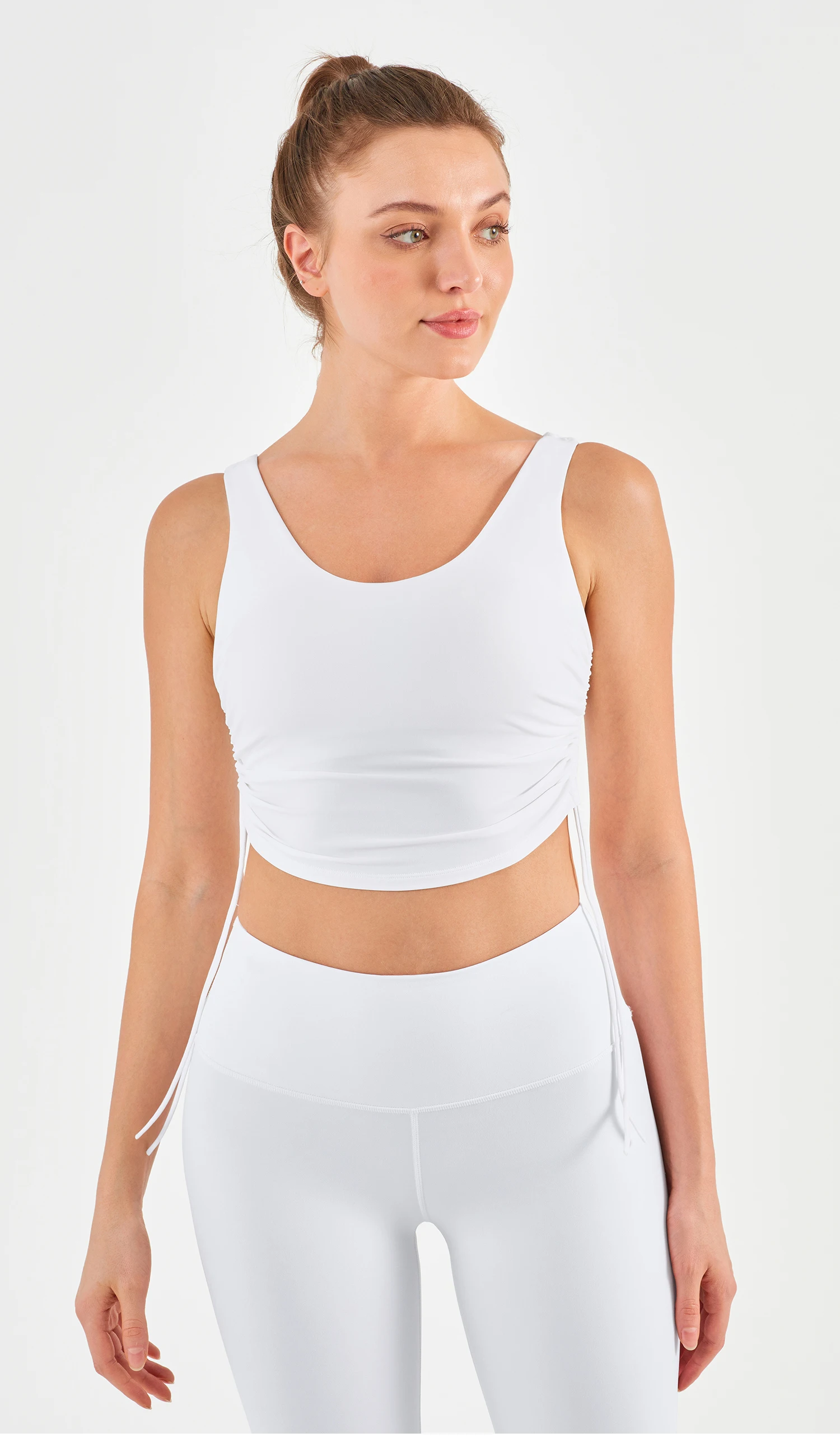 Wholesale Drawstring Sports Bra With Side Ruched Design Yoga Crop Top Fitness Women