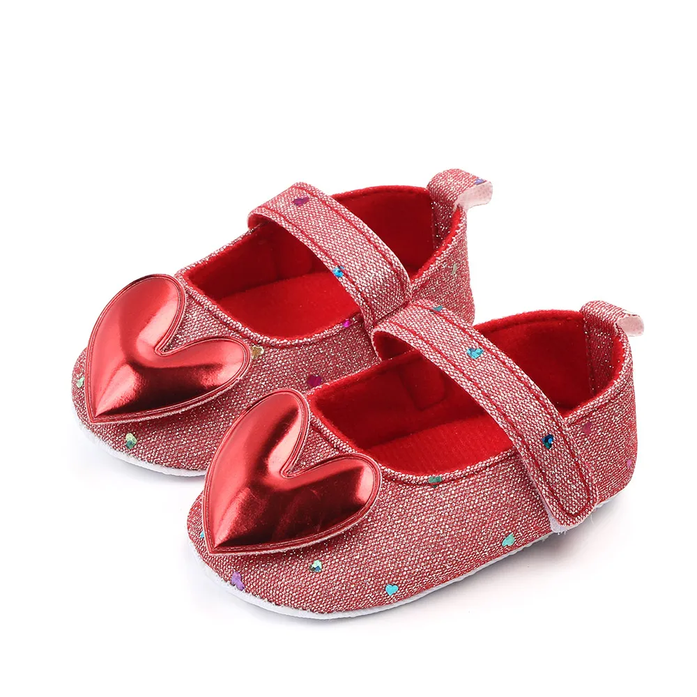 Spring and Autumn Shiny Solid Color Big Heart Soft Soled Baby Girls Soft Soled Toddler Shoes factory