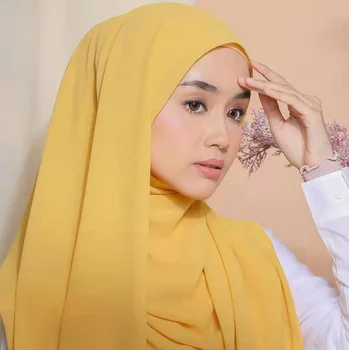 2021 High Quality Cheap Custom Fashion Luxury Solid Color Premium Turkiesh Pleated Hijab Scarf Women Plain Chiffon Scarf