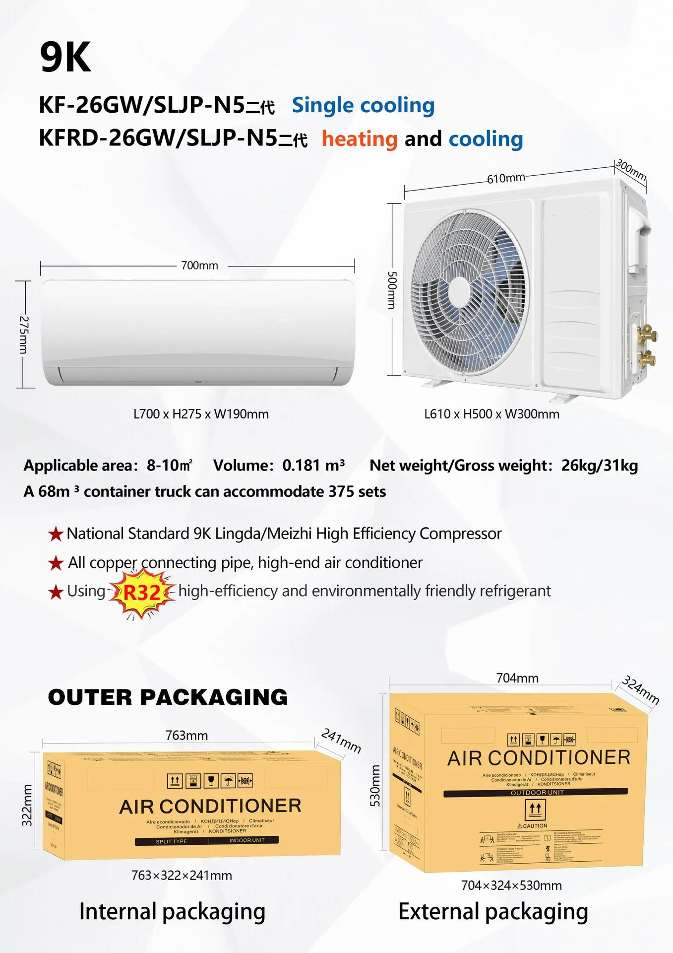 Split Air Conditioner, R32, 18000Btu, 36000Btu - detail 8