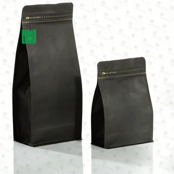 Custom self-sealing box pouch black kraft paper coffee bags black flat bottom print