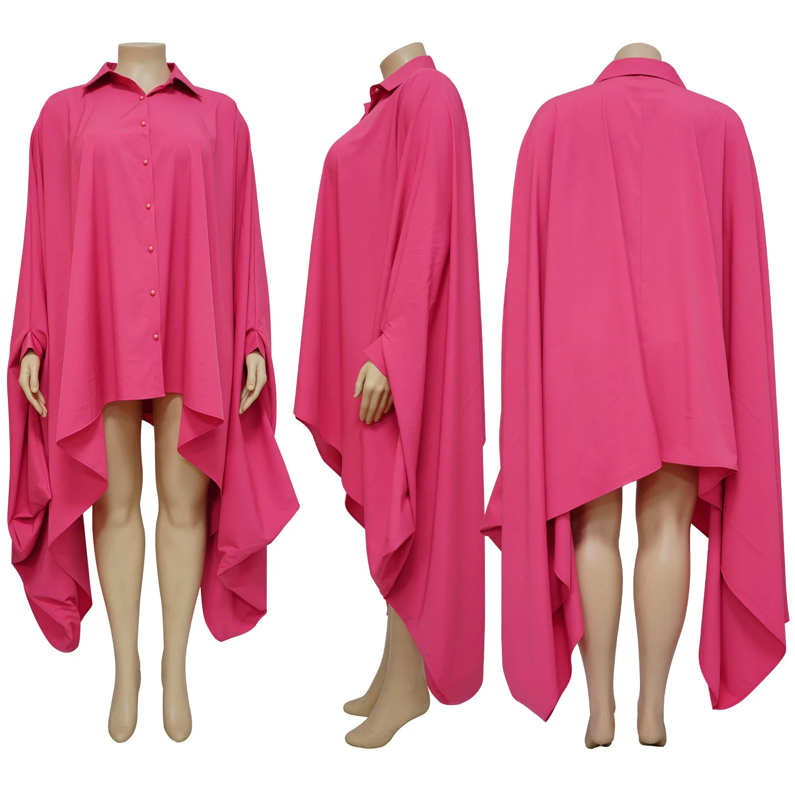 women's clothing fall 2023 Fashionable Irregular Cardigan Solid Color Loose Shirt Dress