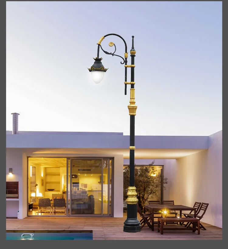 Custom vintage outdoor post lamp villar park community Street 3m 4m 5m aluminum light pole lamp post