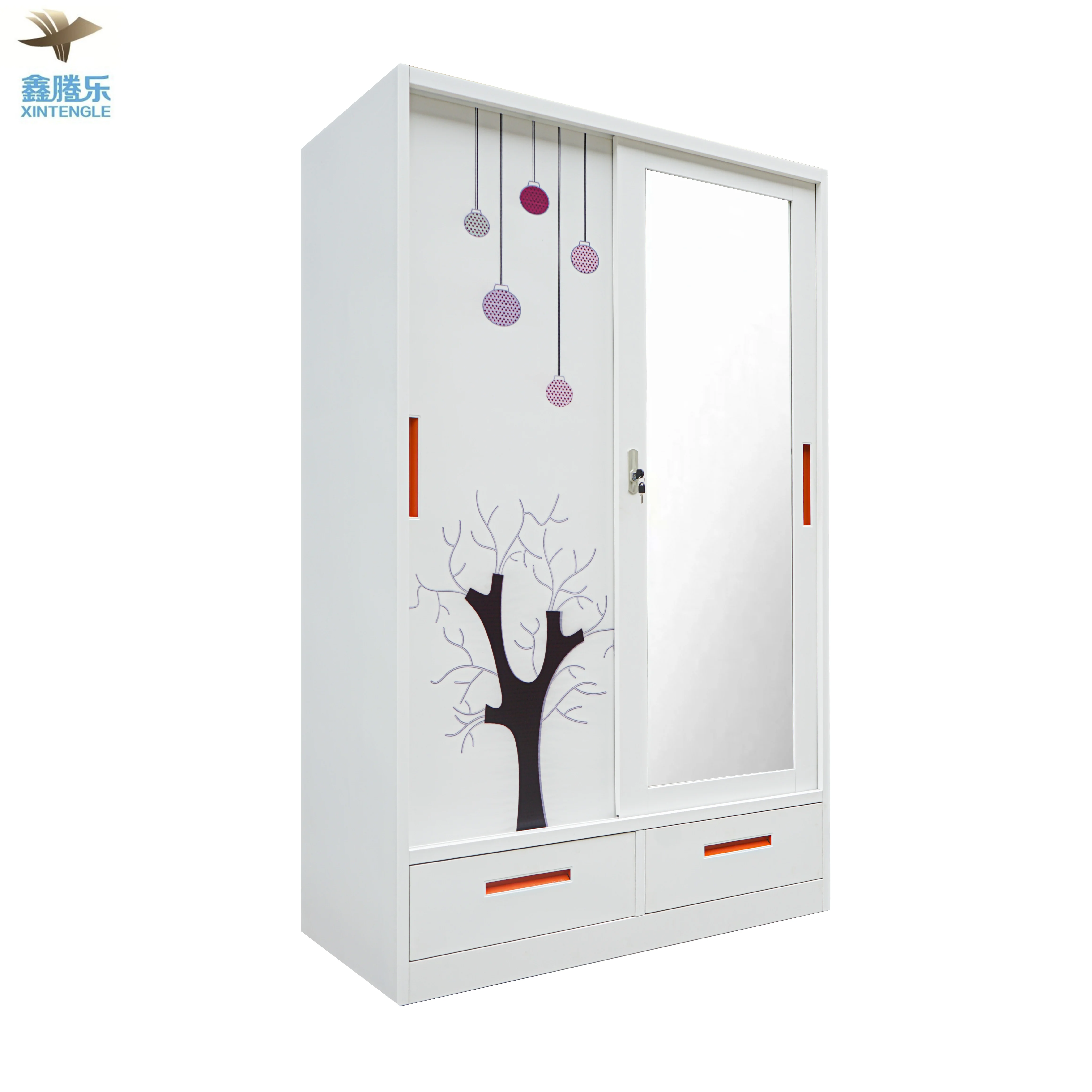 Modern 2-Door Steel Almari Wardrobe Cheap Iron Metal Metallic Closet for Bedroom Furniture Malaysia