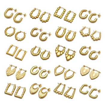 316L Stainless Steel Chunky Rectangle Earrings Hypoallergenic Party Earring 18K PVD Gold Plated Huggie Women Jewelry