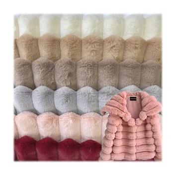 Fancy wholesale free samples 20mm piles faux fur fabric 1300g thick soft fluffy stripe rabbit fur plush for garment home textile