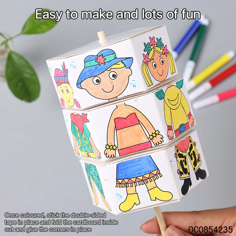 Diy coloring 3d puzzle paper doll dress up set for kids with water color pen