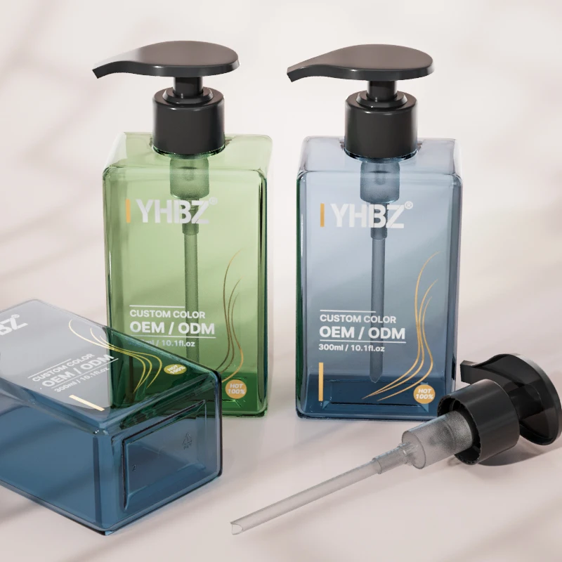 300ml Flat Square Plastic Pump Bottle with Customized Color and Silk Screen Printing for Cosmetic Use