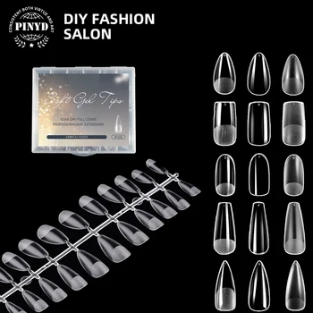 240 Pieces Short Oval Soft Gel Nail Tips Almond Pattern 10 Sizes Clear Semi-Matte Acrylic Models DIY Press Home Salon Design