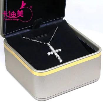 Cadermay Trendy 18K Gold Cross Pendant Necklace with 3mm Moissanite Diamond Hip Hop Style Women Men Moissanite Pendant Jewelry