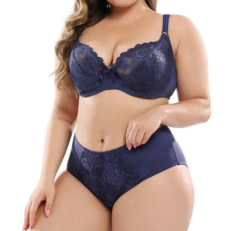 36~46 E Cup Plus Size Lace Lingerie Set Bra Mid Waist Briefs Set Embroidered Women Bra And Panties Sets - Buy Plus Size Bra And Underpant Sets,Plus Size Bra And Short