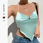 Sexy 2021 New Satin Wavy Backless Top Sexy Women Pleated Chest Flower Cropped Halter Vest