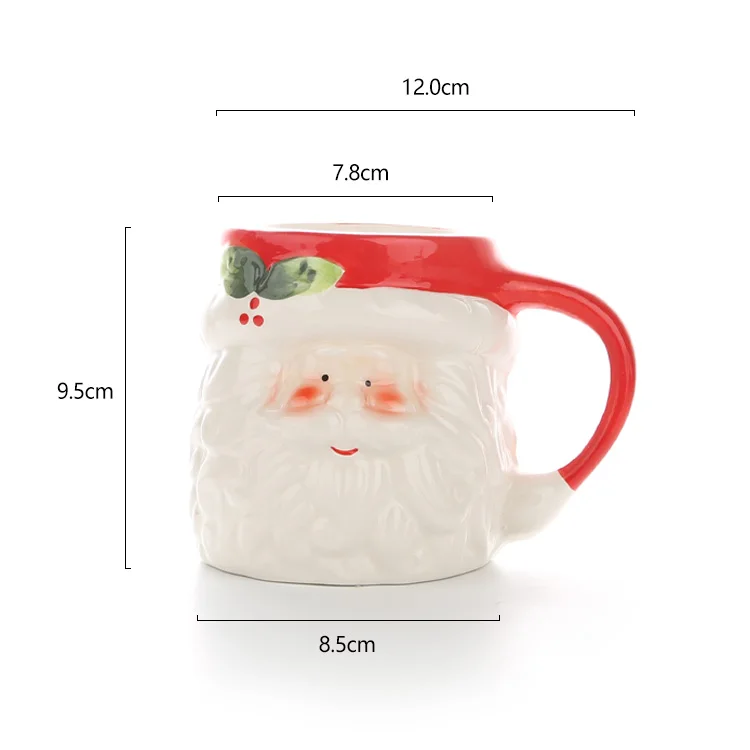 Gloway Manufacturer Customized LOGO 300ml Creative Father Christmas Coffee Mug Holiday Ceramic Handmade Christmas Mug