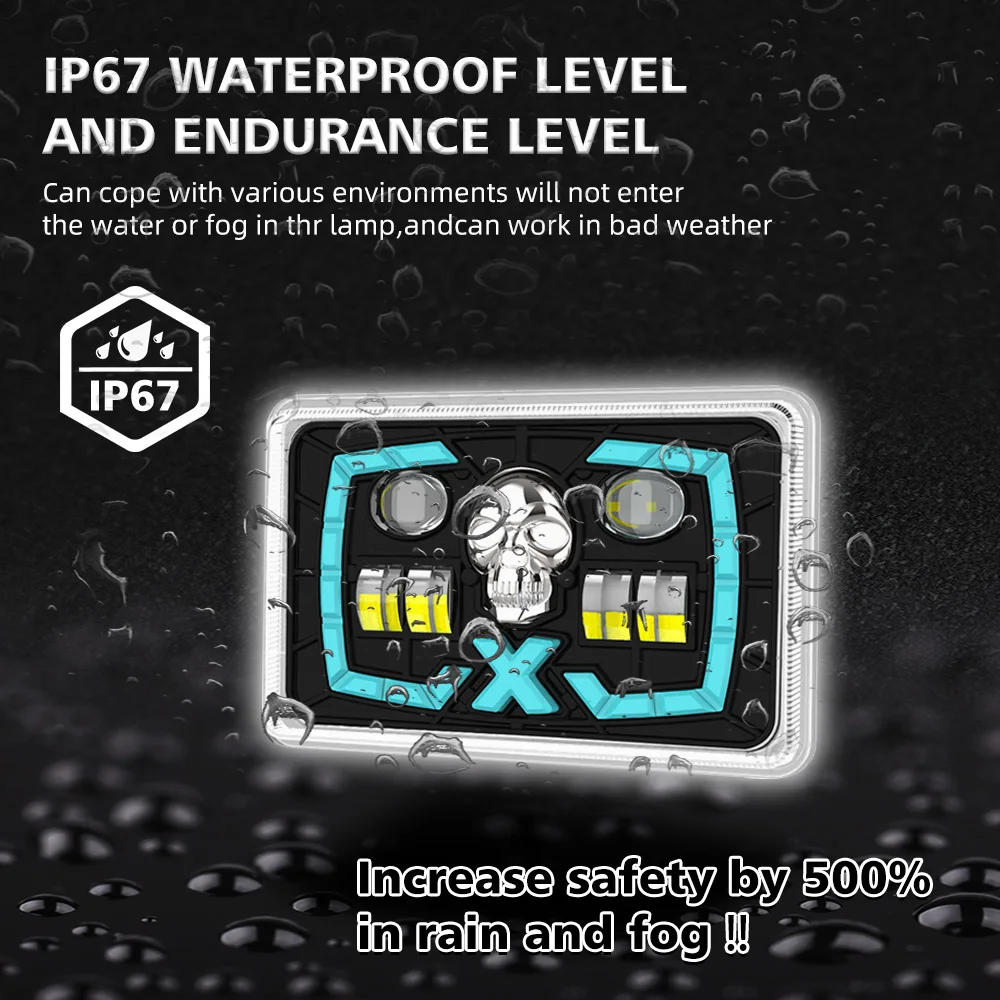 CG125 Motorcycle LED Headlight with Red Skull DRL 18LED Chip and 50000 Hours Lifespan