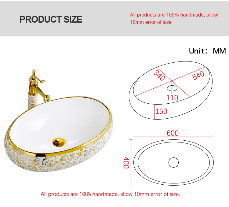 Luxury Bathroom Lavabo Golden Sink Ceramic Art Vanity Basin