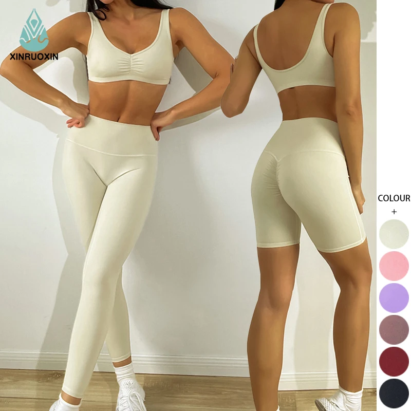 Wholesale3 Pieces Sportswear Active Wear Sports Bra And High Waist Leggings Sets Workout Fitness Wear Yoga Sets For Women