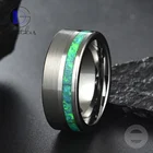 Jewelry Silver Opal Gentdes Jewelry Silver Crushed Opal Inlay Tungsten Carbide Ring For Men