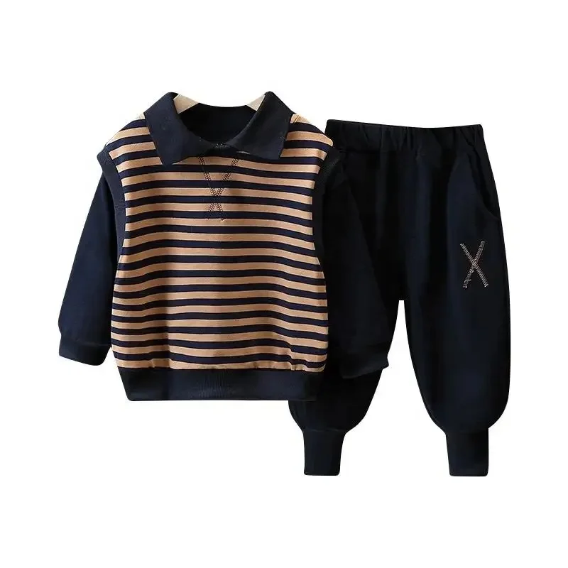 Boys' Autumn Suit 2024 New Children's Sweater Fashionable Kids Spring and Autumn Hoodie Clothes Wholesale