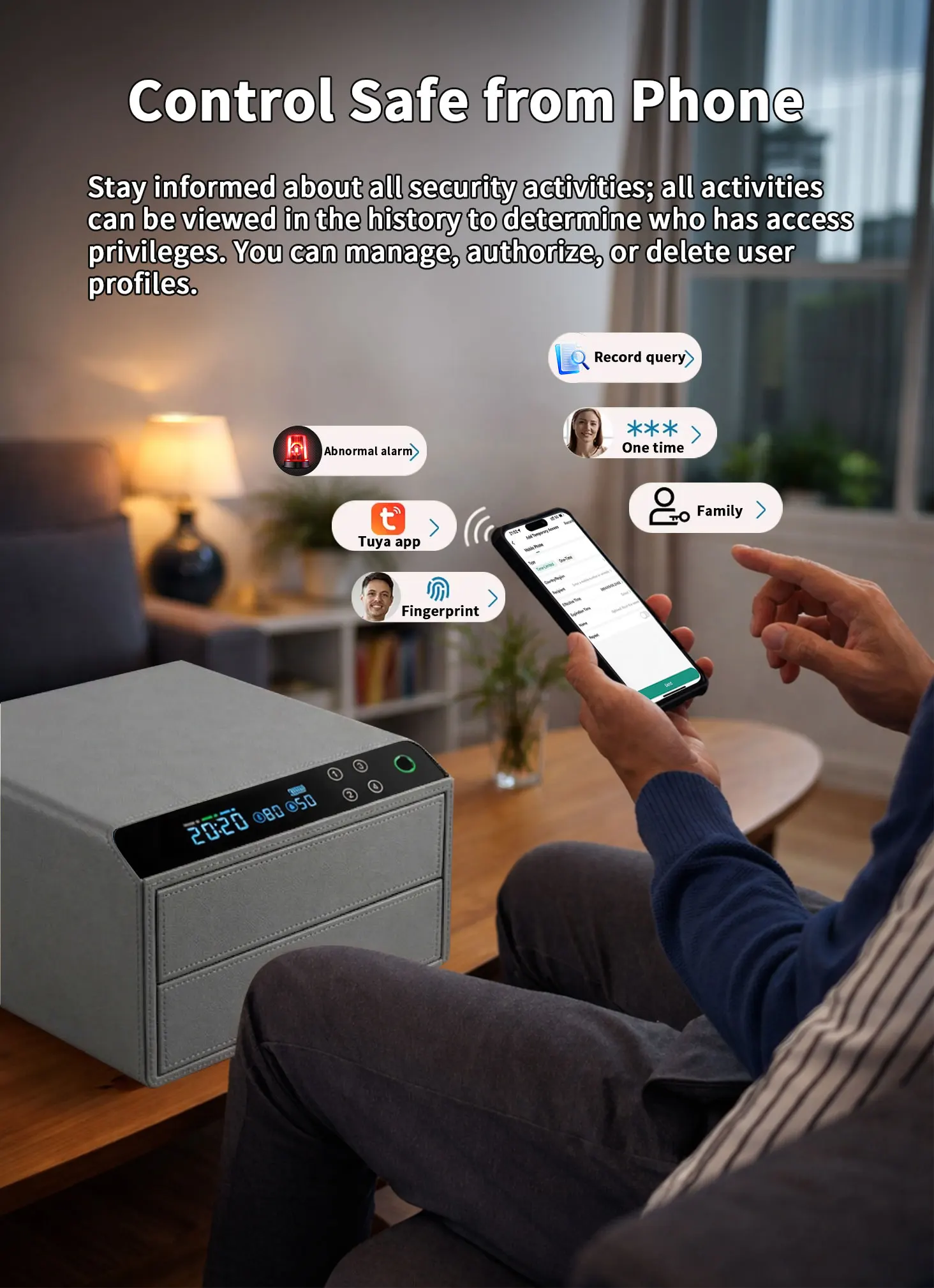 product ceqsafe smart luxury automatic security jewelry watch winder leather bluetooth drawer safe box with fingerprint-4