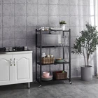 Wire Rack 4 Tier Mesh Wire Metal Basket Storage Organizer Rack Rolling Cart For Kitchen