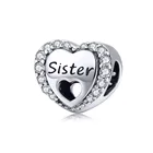Heart Silver Letter Sister Heart Bead 925 Silver Charm For Jewelry