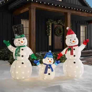 Nicro Factory Wholesale Pop-Up 3pcs Snowman Family Outdoor Ornaments with Cool White LEDs Christmas Holiday Yard Decorations