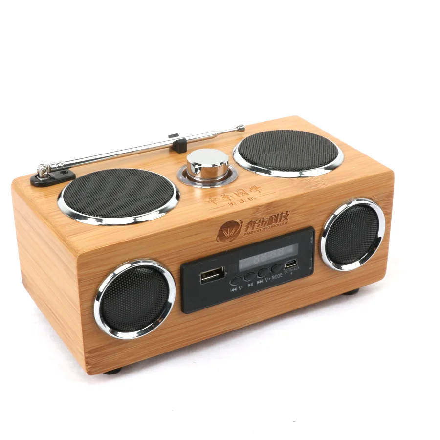 Retro Stereo Portable Mp3 Player Music Loudspeaker Sound Box Bamboo Sd Card Usb Wireless Speaker With Fm Radio - Buy Stereo Portable Usb For Multimedia Pc,Retro Radio Bluetooth Speaker,Mp3