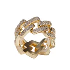 Ring Diamond New Hip Hop Micro Zircon Ring 2 Row Diamond Plated Real Gold Hip Hop Cuban Ring