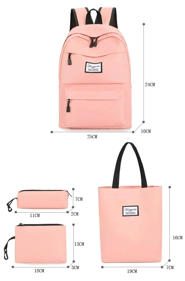 Pink Green Black Red White 4pcs Girls Back Pack Set Children Handbag Stationery Bag Canvas School Bags