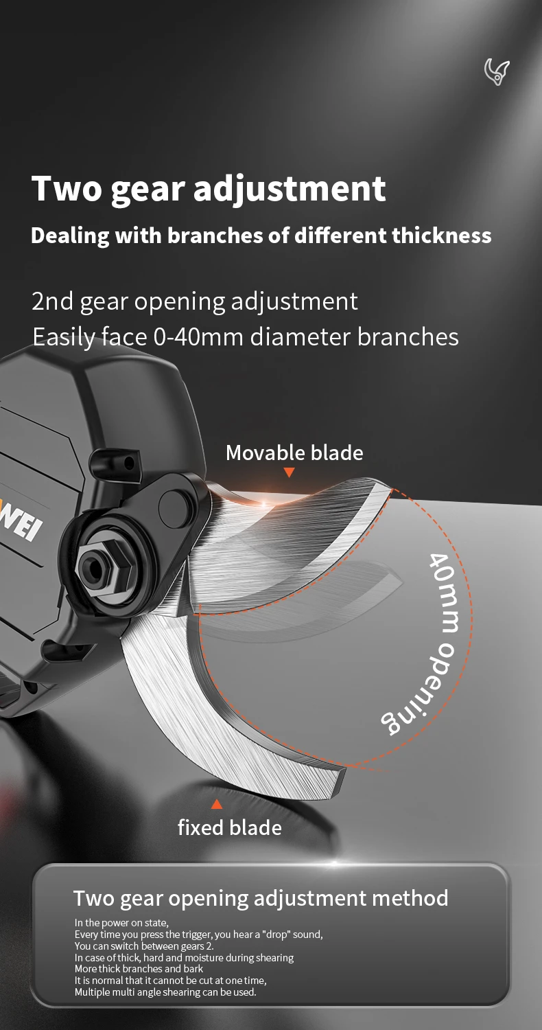 NANWEI Portable  Fruit Tree Scissors Two Lithium Battery Rechargeable Wireless Electric Pruning Shears Garden Tools