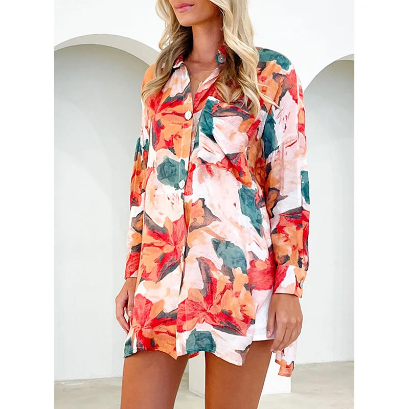 Dear-Lover Wholesale Fast Shipping Fall Women Clothes Floral Print Long Sleeve Loose Button Up Shirts For Women
