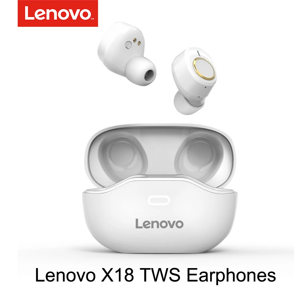 original tws earphones lenovo x18 earbuds wireless charging box
