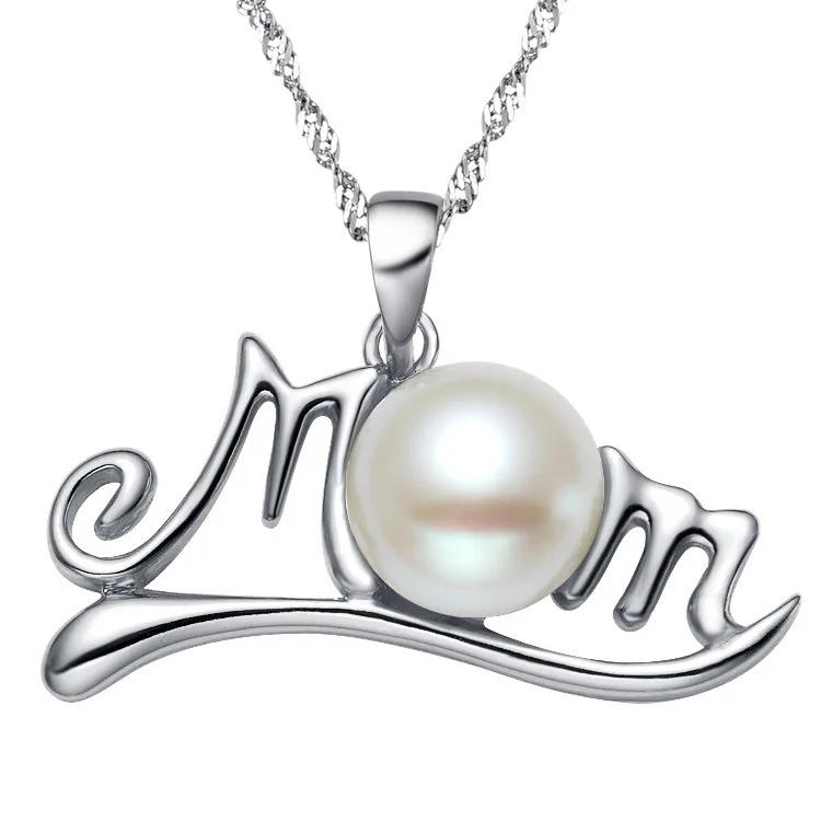 Amazon hot mother day gift ideas mom pendant necklace pearl silver mama necklaces for women