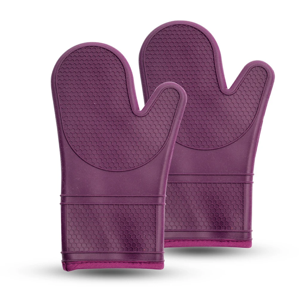 Heat Resistant Silicone Oven Mitts Set Soft Quilted Lining Extra Long Waterproof Flexible Gloves for Cooking and BBQ Kitchen