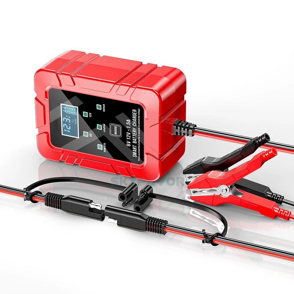 Universal smart 6V 12V battery charger 6V 12V 1.5A automatic lifepo4 lfp lead acid gel agm repair battery charger with SEA plug