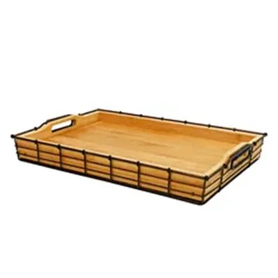 Hot Selling Natural Bamboo Wooden Rectangle Serving Tray Food Tray With Handles Great For Dinner Tea Bar Breakfast Best Gift