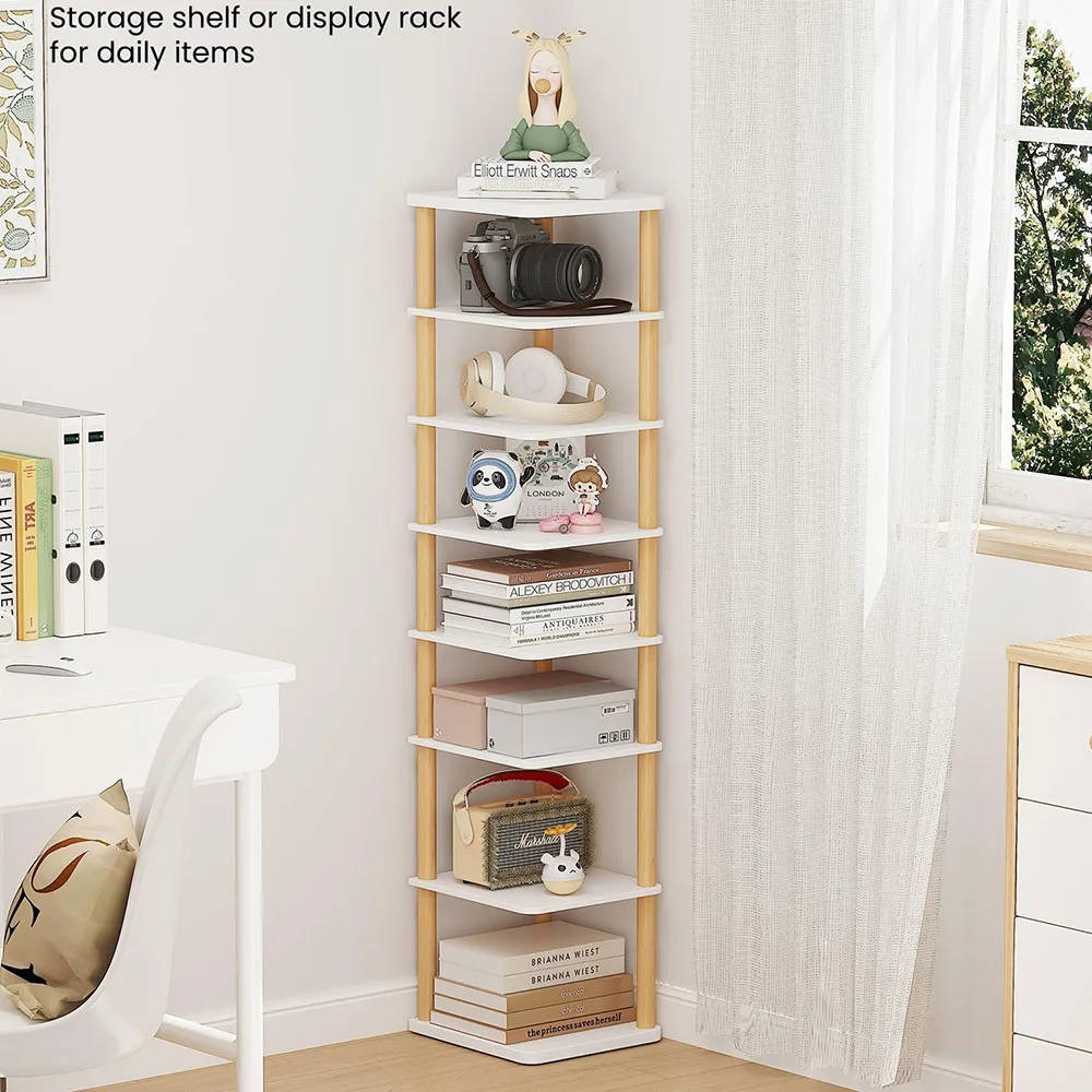 8-Tier Vertical Shoe Rack Modern Design Tall Narrow Freestanding Wooden Shoe Organizer for Entryway Closet Living Room Furniture details