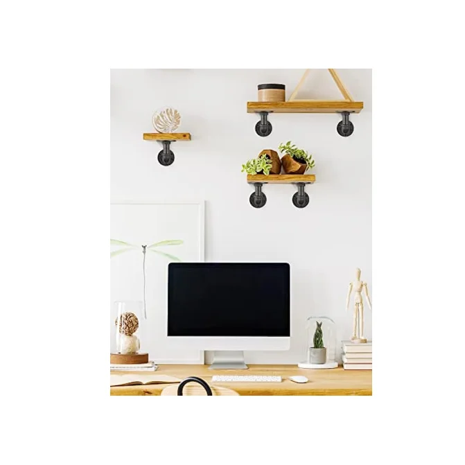 4 Pack Pipe Floating Shelf Bracket Heavy Duty Black L Pipe Shelf