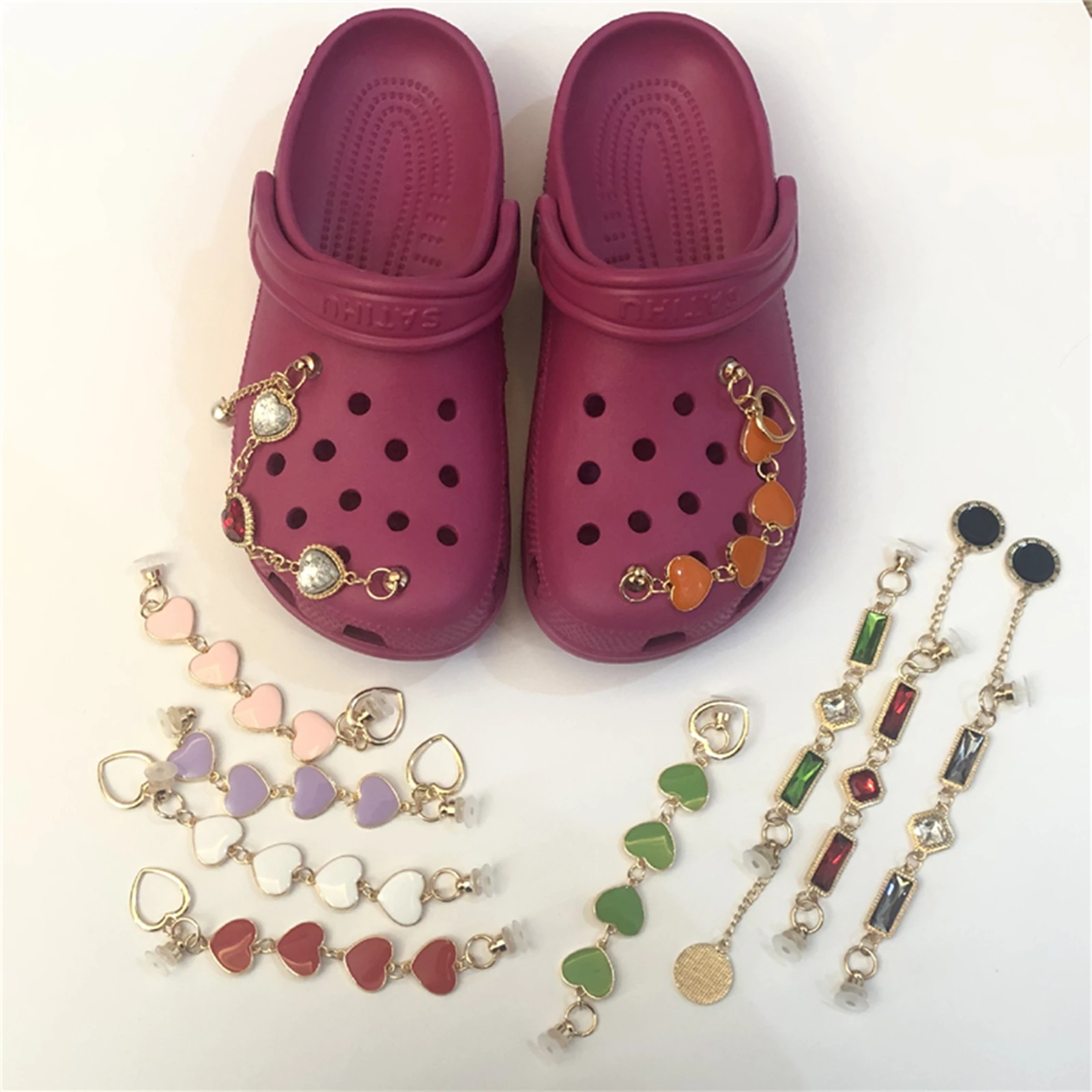 Silver Metal with Chain Charms Clog Sandals Pins Accessories decorations for Girls Adult Women Shoes Gift HI-REEKE Chains For Crocs shoe charm 