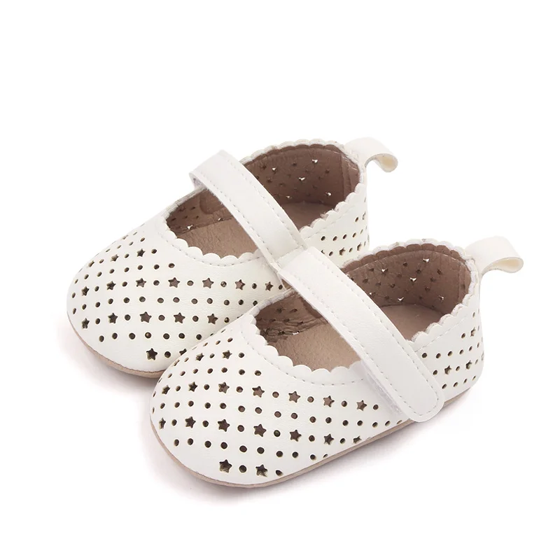 New Pu Leather Face Solid Color Hollow Circle Star Baby Soft Soled Princess Toddler Leather Shoes manufacture