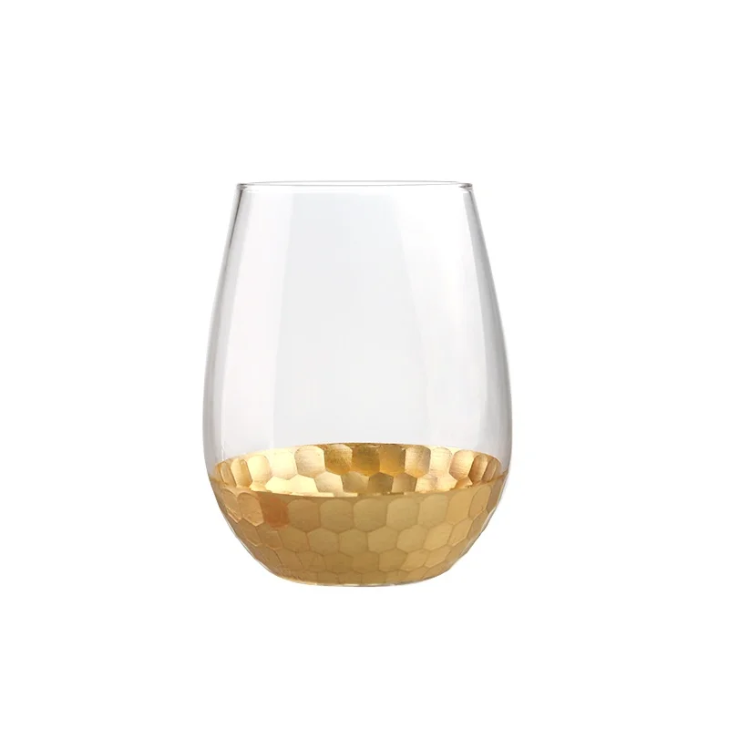 580ml Custom Wine Glass Tone Hammered Design 19 oz Stemless Wine Glasses